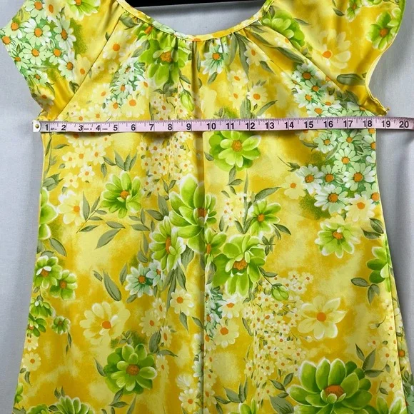 Vintage Sears Hawaii Dress Womens 10 Maxi Yellow Floral Muumuu Tropical Beach - Picture 7 of 14
